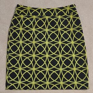 Adrienne Vittadini Black and Lime Geometric Pencil Skirt